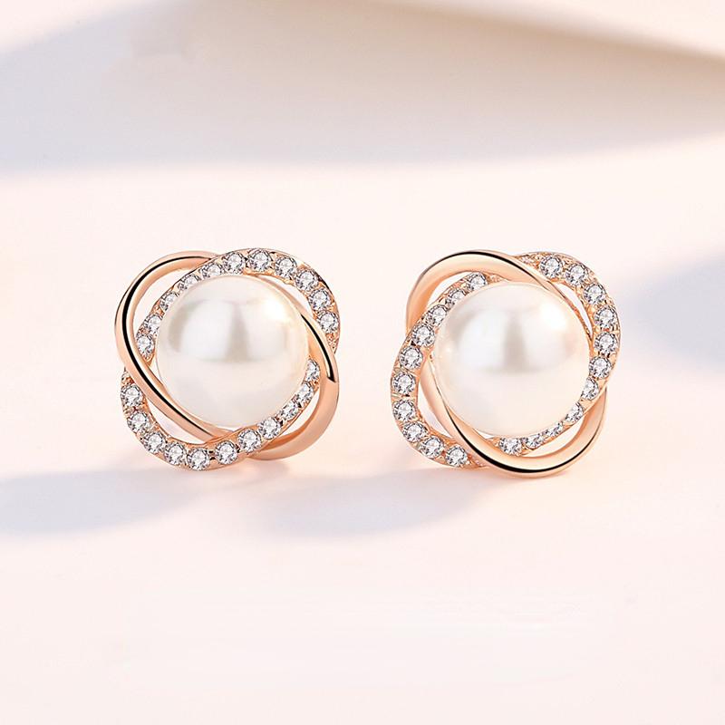 

BELLA BOX женские свадебные серьги-гвоздики с имитацией жемчуга, дизайн с кристаллами кубического циркония, элегантные женские серьги, модные ювелирные изделия розового золота