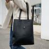 Lotte Lacca A4 Tote Bag, Vertical, Women's, Large, Simple, Cute, Slim, Solid PU Leather Tote Bag (Black)