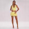 Europäisches Neckholder Bodycon Rock Set: Scharfes plissiertes V-Ausschnitt-Camisole-Kleid