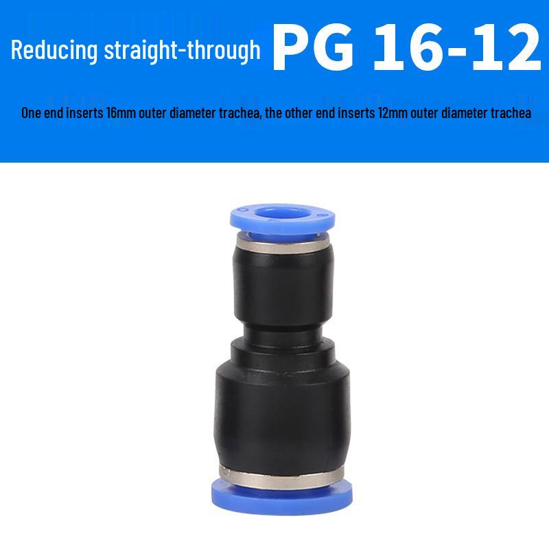 Straight Quick Push-In Pneumatic Air Tube Connector, PU Sizes 6-16, Plastic Two-Way Joint