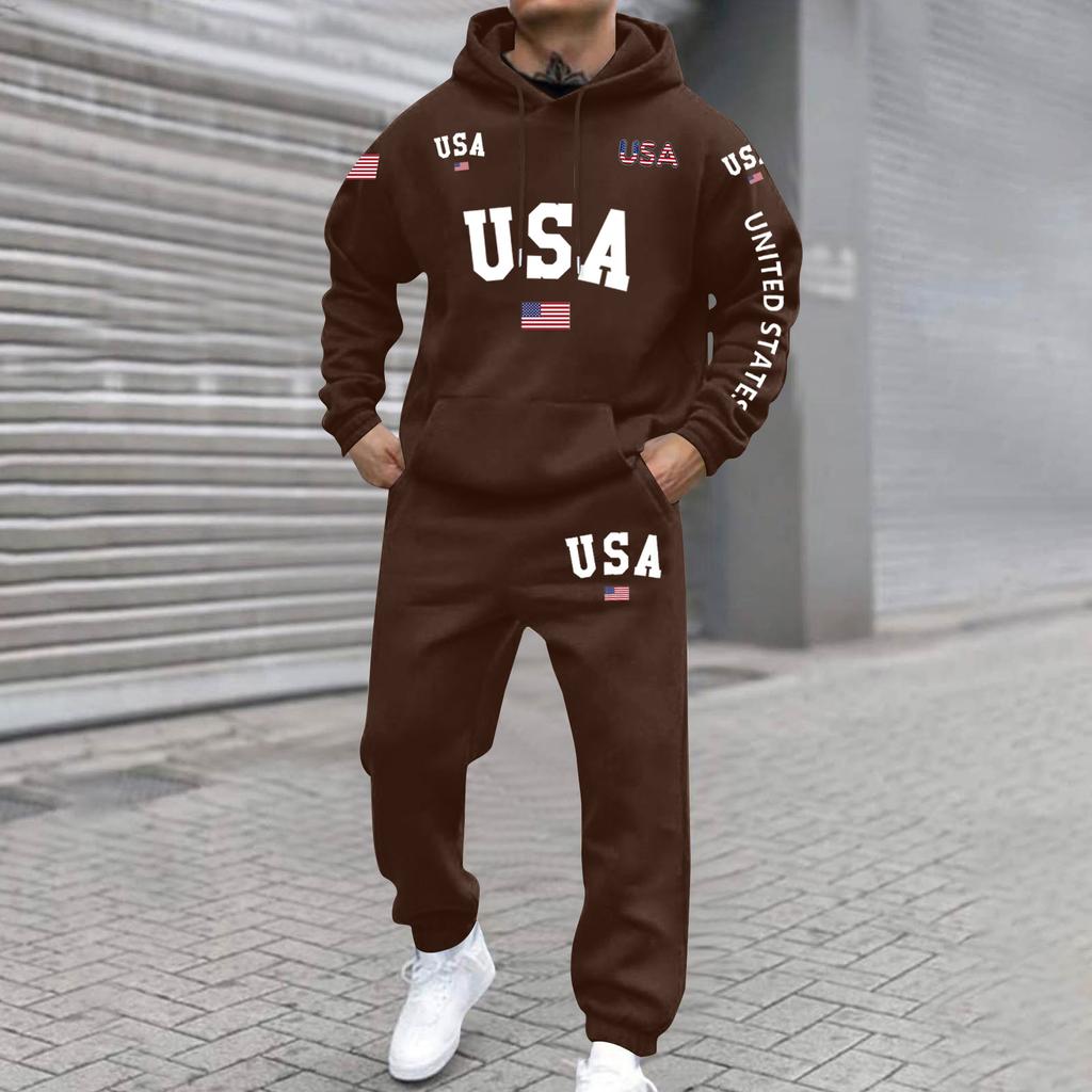 Pánská velká velikost jednobarevná potištěná mikinová souprava Pánská ležérní sportovní souprava Mikinová souprava