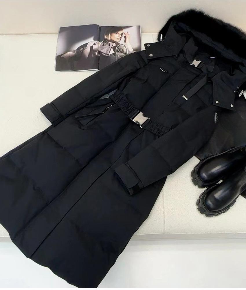 New Fox Sweater Collar Strap Slim Long Down Thickened Pike Insulation Winter Quilted Jacket Hooded