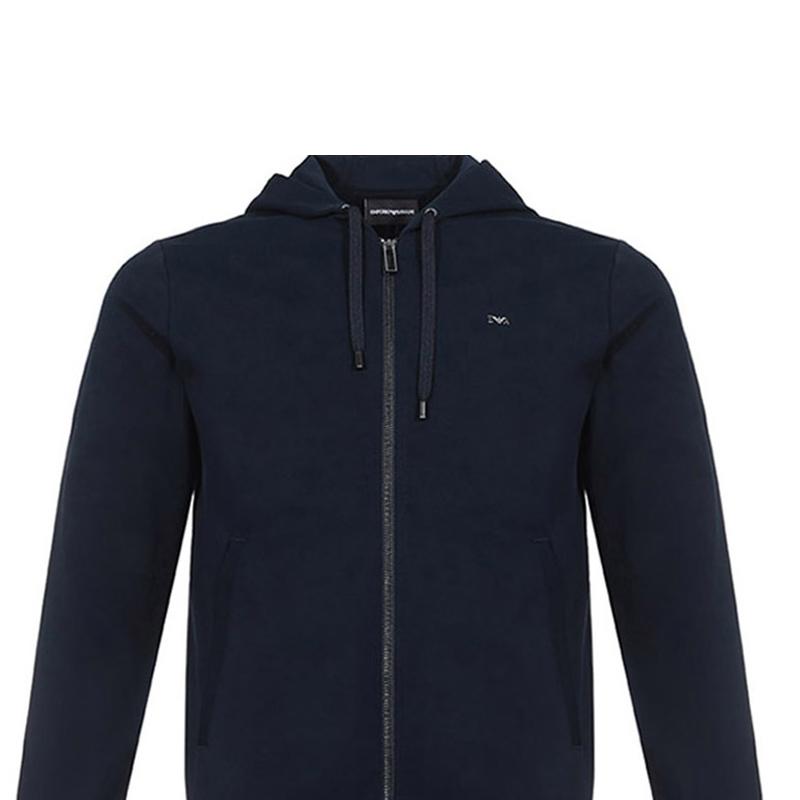 Emporio Armani Solid Color Logo Print Hooded Zip Casual Long Sleeve Sweatshirt Men Sweatshirt Navy-Blue 8N1BN2-1JBTZ-0920