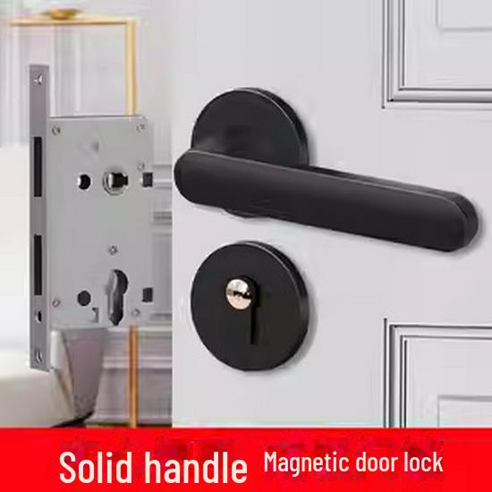 Black Magnetic Door Lock with Silent Handle for Bedroom