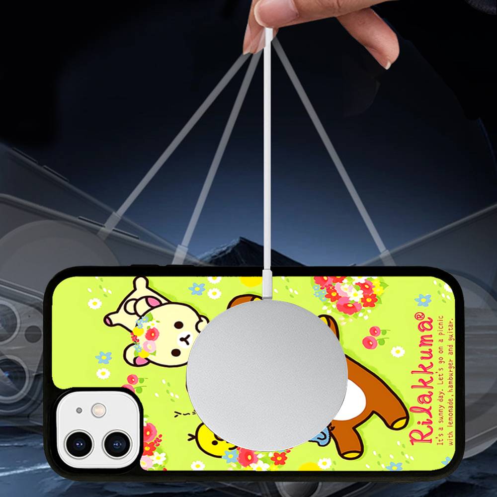 Cute Rilakkuma Bear Phone Case Magnetic Case For IPhone 16 14 13 12 11 15 Pro Max Plus For Magsafe Wireless Charge Cover