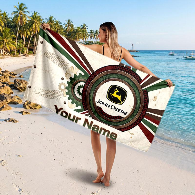 John Deere Aangepaste Naam Tekst Strandlaken, Zacht Absorberend Handdoek Strand Zwembad Reizen Persoonlijk Cadeau