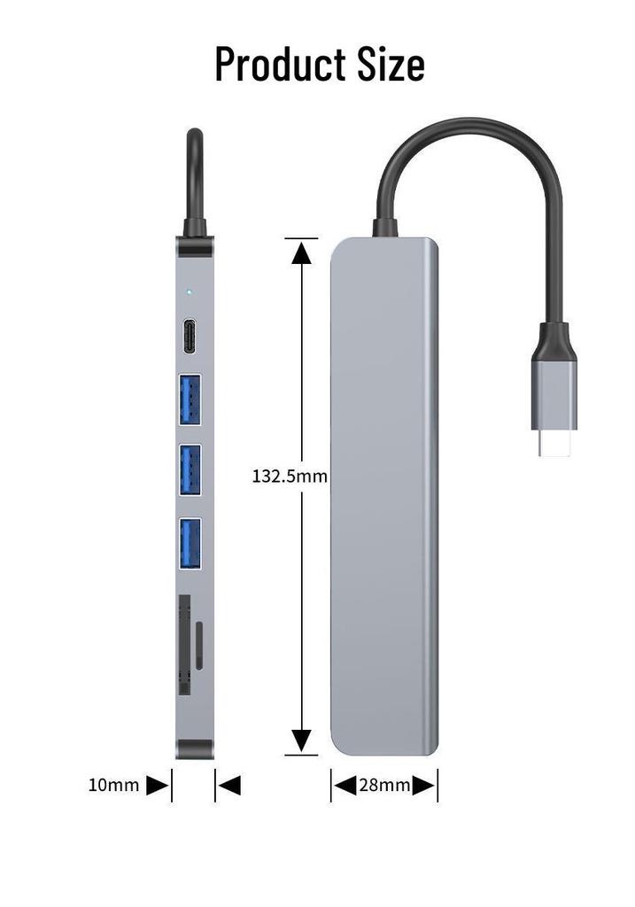 7-in-1 Type-C Docking Station with 4K HDMI Mirroring, Multi-Port HUB, and PD Charging