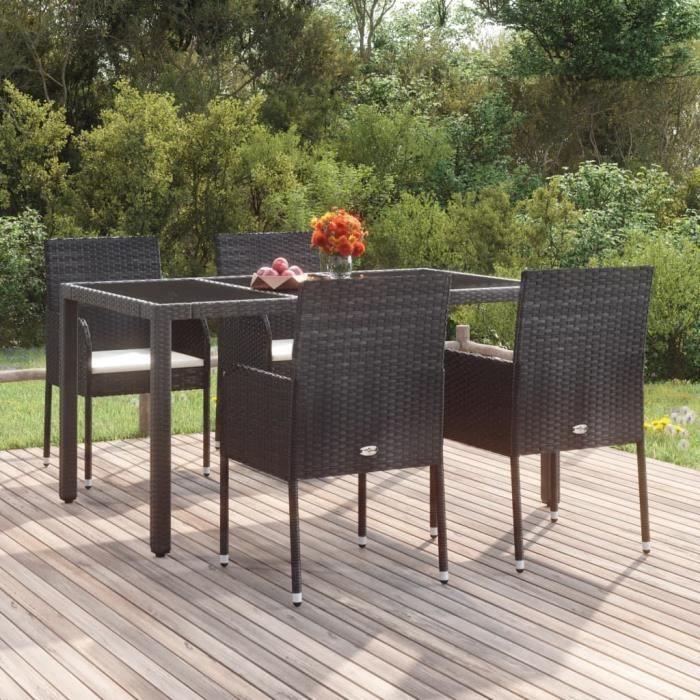319887 vidaXL Garden Chairs 4 Pcs with Cushions Woven Resin Black