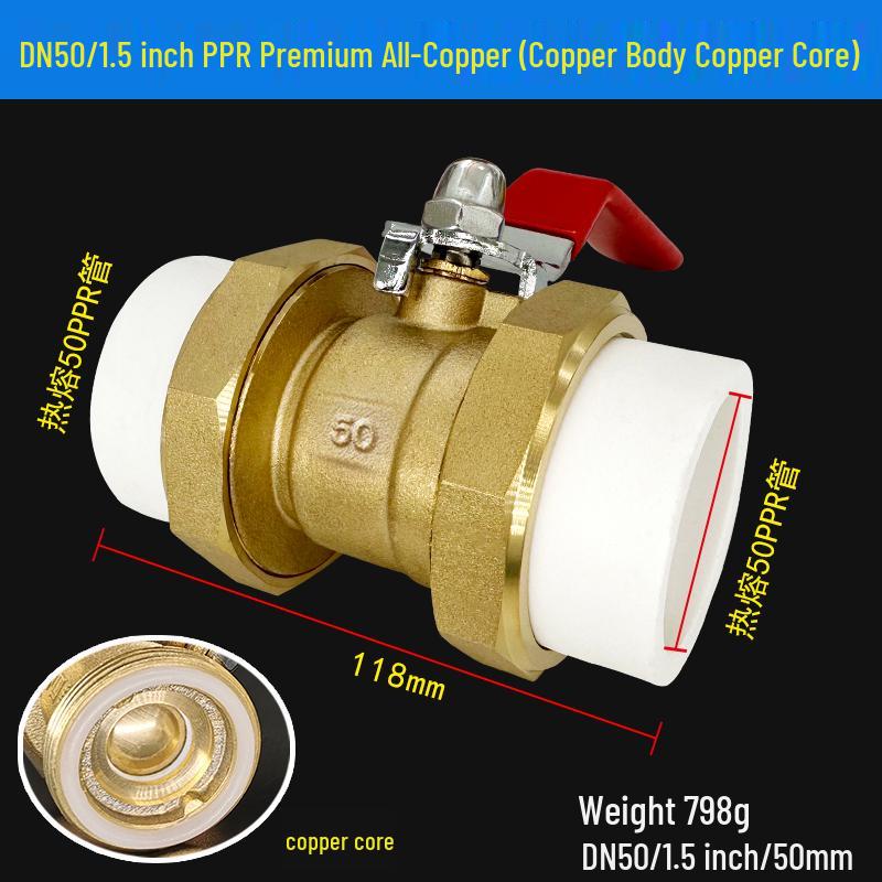 All-Copper PPR Double Union Ball Valve for Hot Melt Pipe - 20mm, 25mm, 32mm (1/2", 3/4", 1")