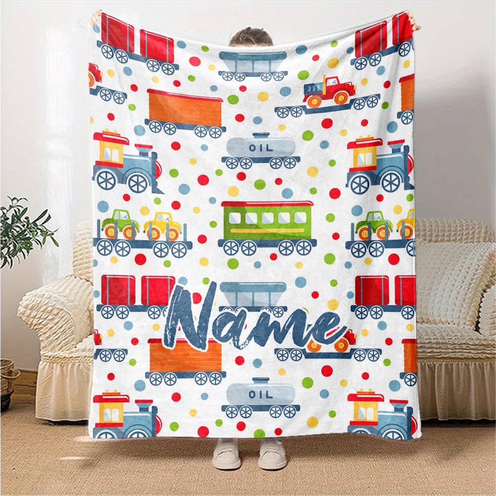 Custom Name Cute Cars Theme Printed Blanket - Perfect for Couch, Bed, Travel & Outdoor Use | Machine Washable, Cozy & Durable.