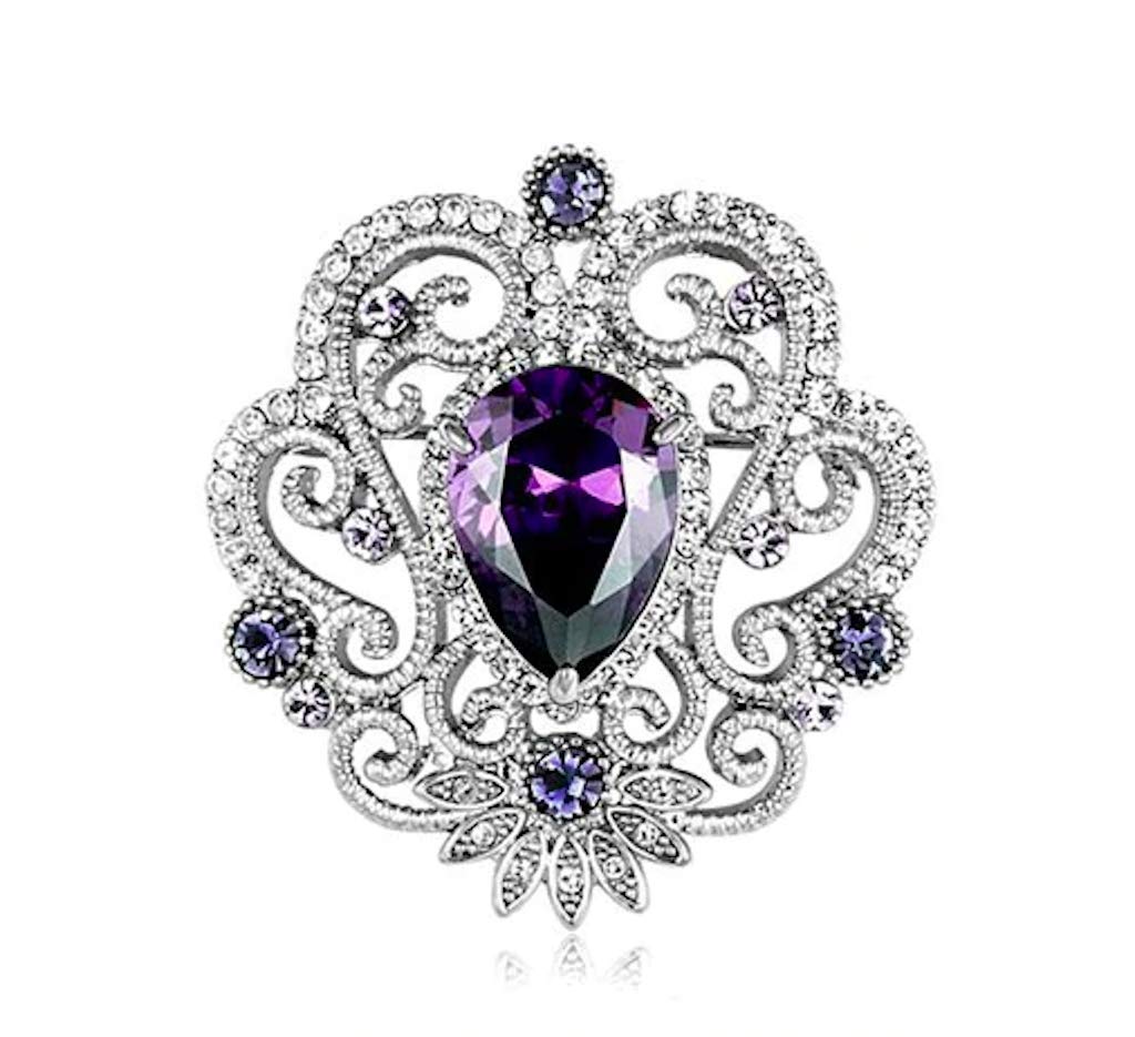 

LOVES Brooch Purple Crystal Silver 70th Birthday Celebration Gift Pouch [Velvet Included]