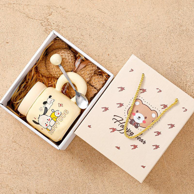 High-Value Ceramic Cup With Lid Spoon Water Cup Set Gift Box Cute Cup Souvenir Opening Gift