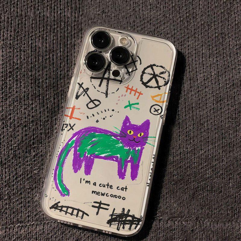Hand Drawing Puppy Cat Transparent Phone Case for iPhone 17 Pro Max 16 Promax 15 Plus 14 12 13 11 16E mini Air Phone Case