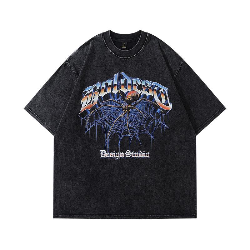 Men'S Hip-Hop Trendy Brand Butterfly Printing Small Neckline Old Short-Sleeved T-Shirt Men'S And Women'S High Street Washed Half-Sleeved Tee