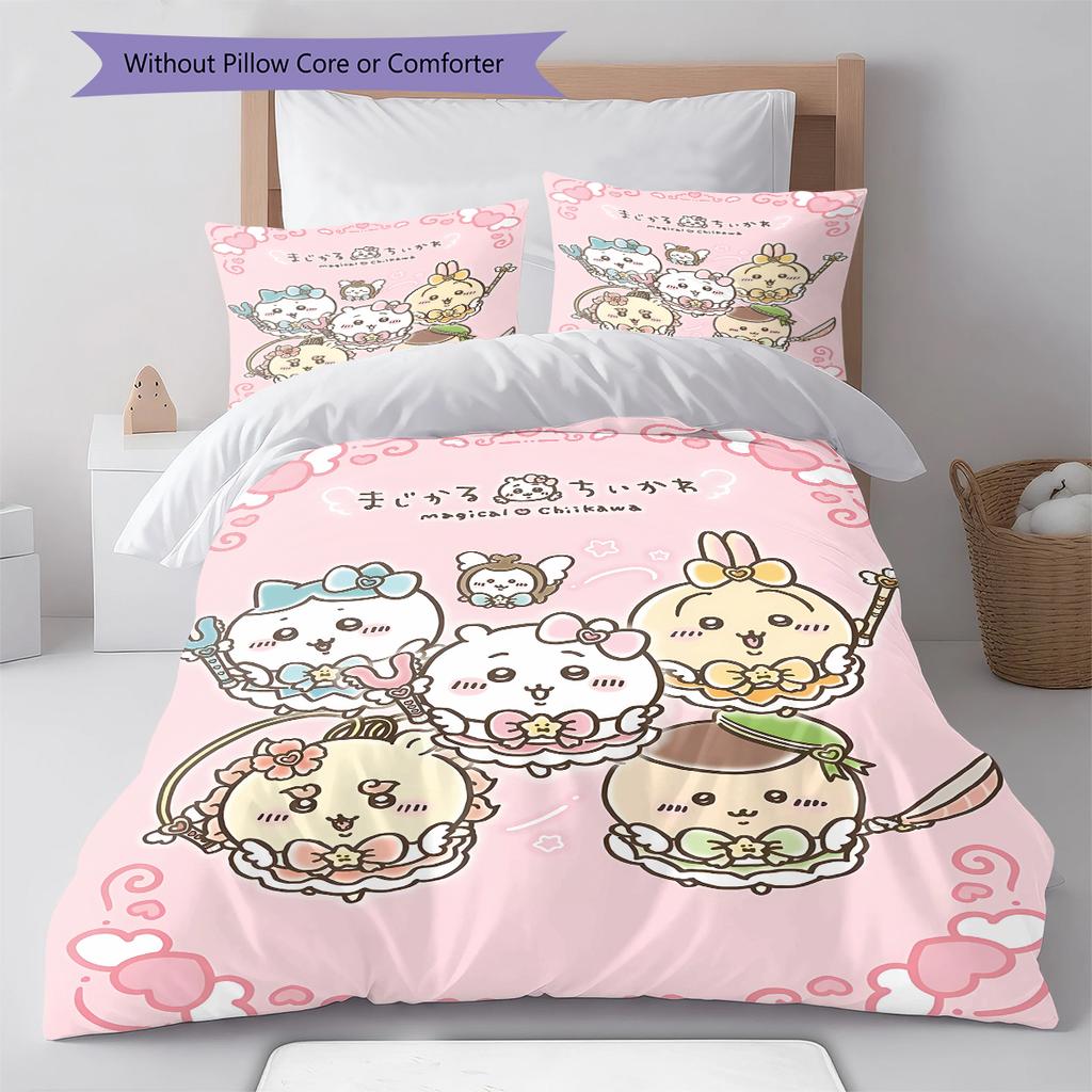 chiikawa Pattern Bedding,Quilt Set Quilt Cover Pillowcase Home Birthday Gift (1 * duvet cover + 2 * pillowcase, without core)