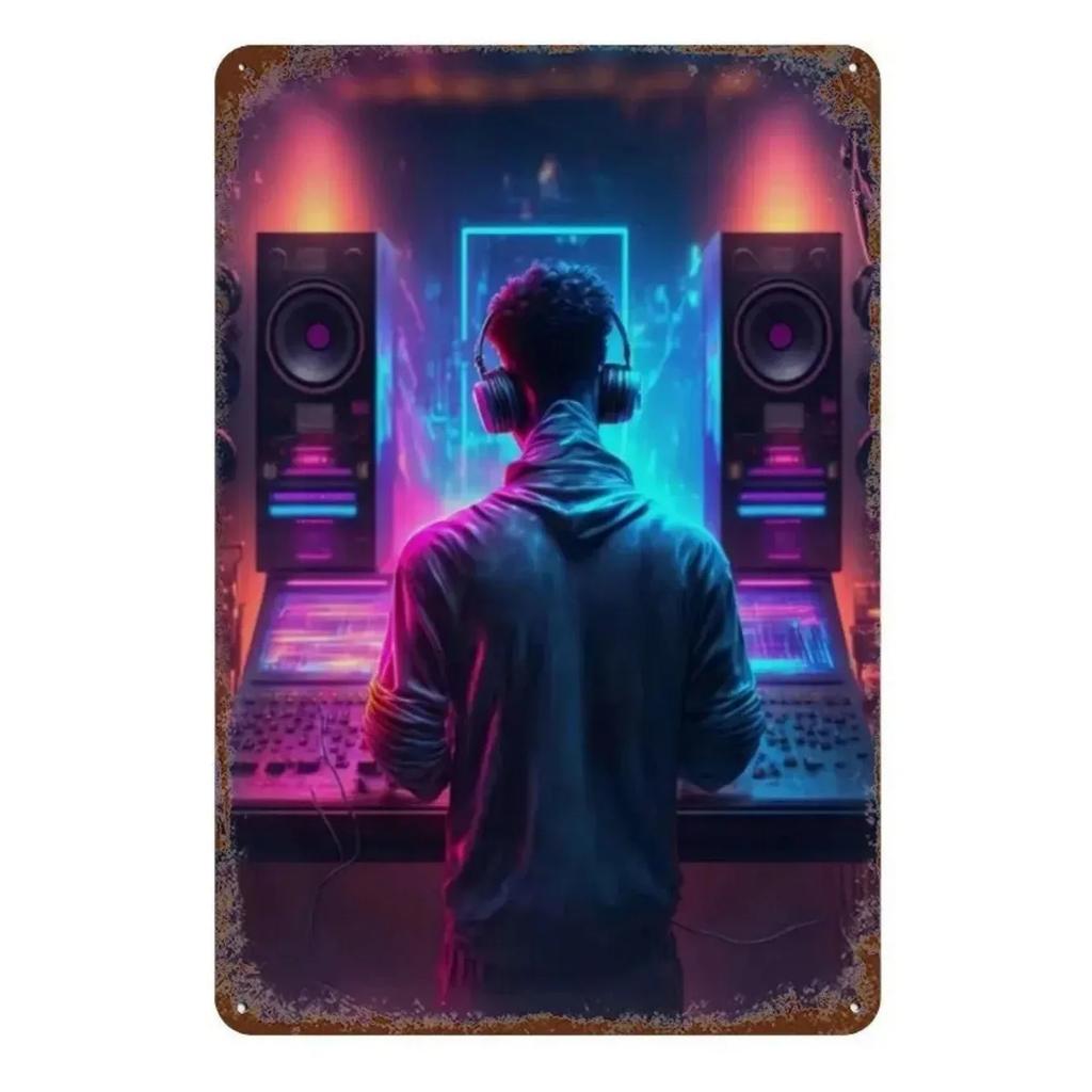 Metal Tin Signs Lighting DJ Wall Decoration Plaque Vintage Art Poster Iron Painting for Man Cave Home Cafe Game Room Club Bar