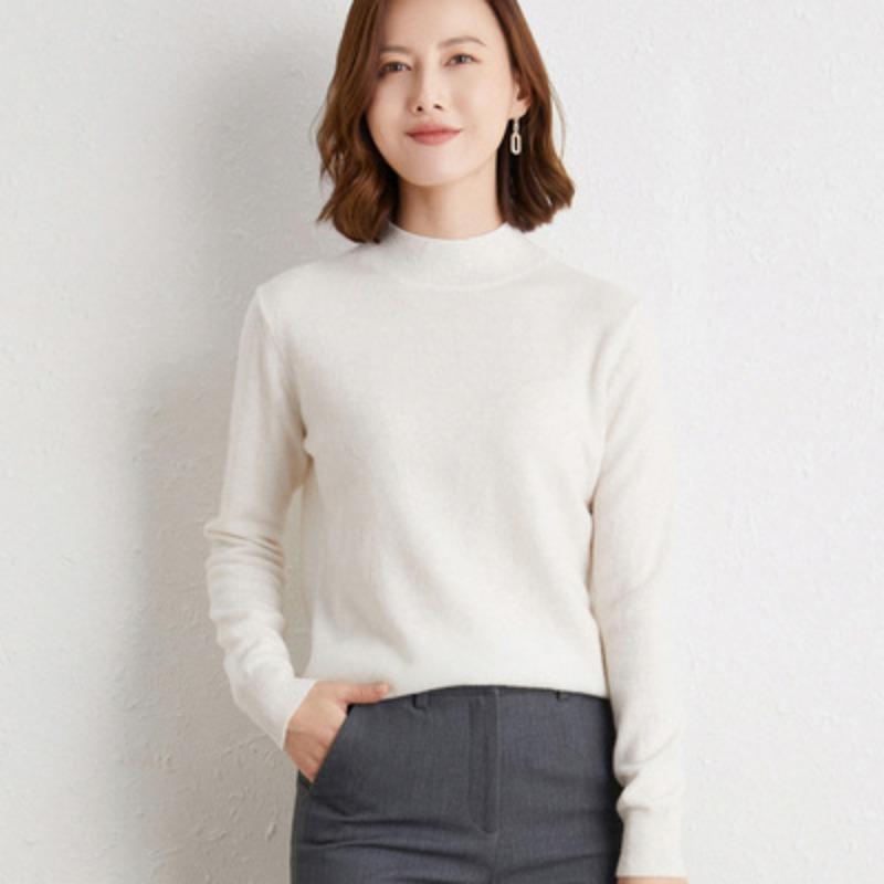 Half High Neck Sweater for Women Pullover Knitted Base Solid Color Loose Long Sleeved Sweater
