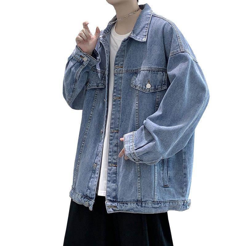 American denim jacket men's spring and autumn high street trendy brand loose tooling jacket Hong Kong style casual couple clothes