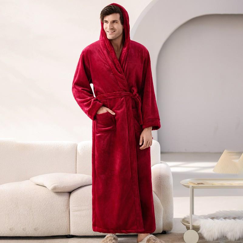 Bata de Franela con Capucha Oversize para Hombre y Mujer de Longitud Larga hasta el Tobillo Ropa de Dormir Acogedora de Invierno Ropa para el Hogar