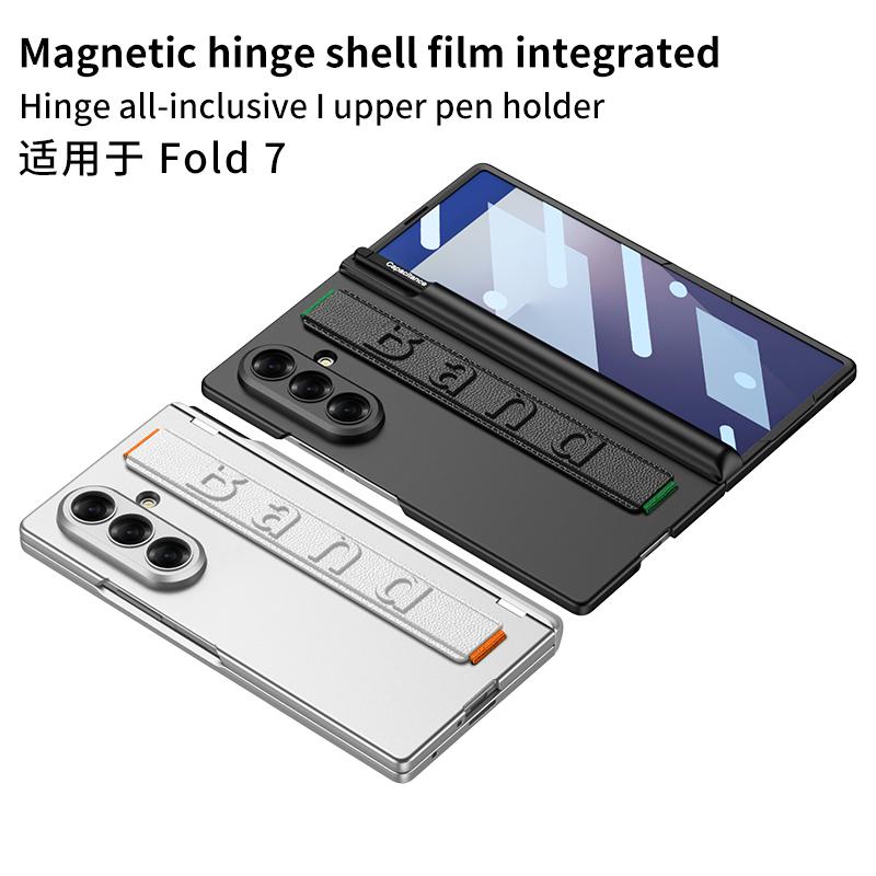 Custodia con Cinturino da Polso e Cerniera Magnetica per Samsung Galaxy Z Fold 7 6 5 con Porta Penna Copertura Protettiva in Vetro per Custodia Galaxy Z Fold7