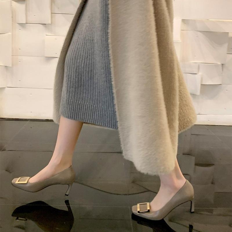 

Shoe temperament Square buckle thin high heel square head shallow mouth commuter shoes 40