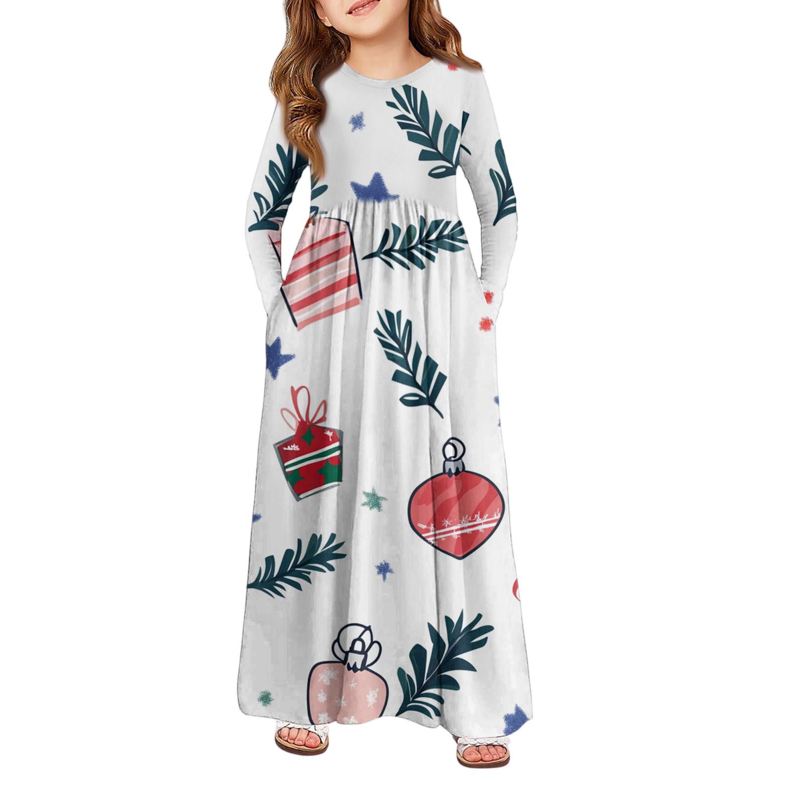 

Girls Maxi Dress - Long Sleeve Pocket Dress Christmas Day 160