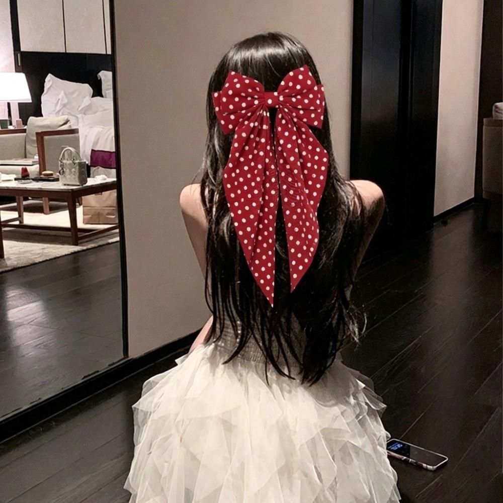 Polka Dot Pattern Polka Dot Hair Clip Floating Ribbon Long Ribbon Hair Clip  For Women