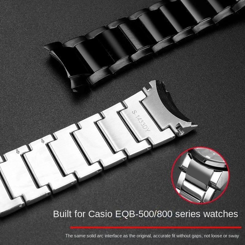 Pro Casio kovový ocelový pásek EQB-500/EQB-501/EQB-800 EQB-800BL Pevný zakřivený konec Řemínek k hodinkám 22 mm Pánské příslušenství k řemínku hodinek