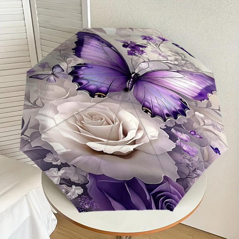 1PC Butterfly Flowers Umbrella-8-Rib Reinforced, Automatic Open, Lightweight & Durable, Fashion Accessory for Outdoor, H0410