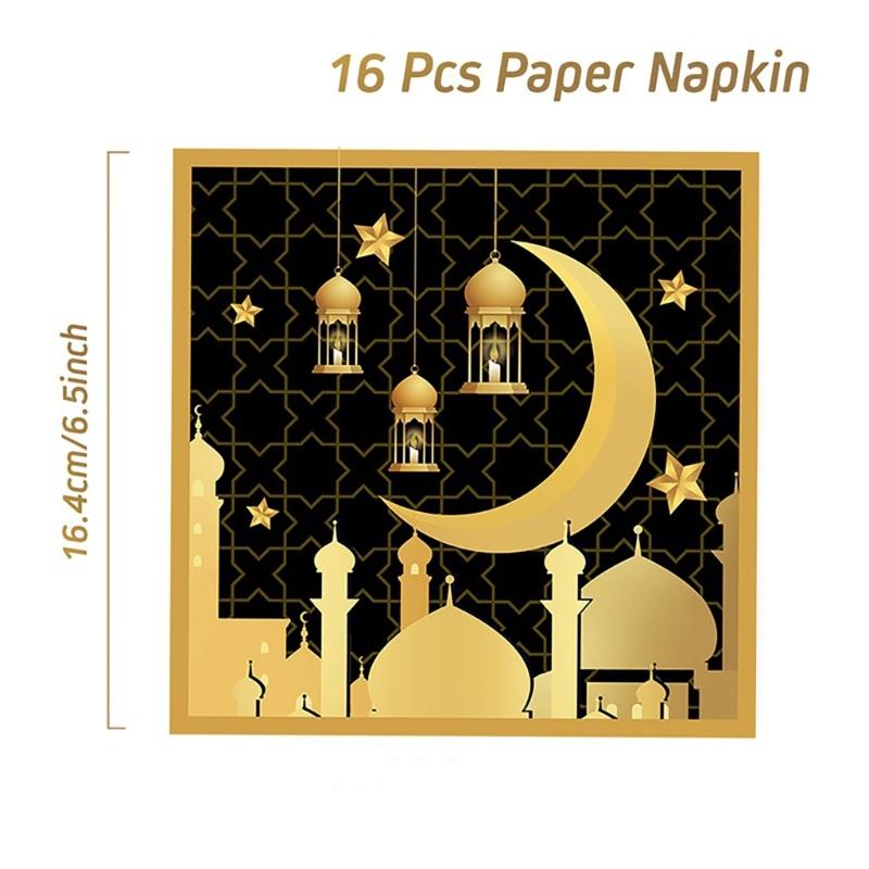 Elegant Disposable Dinnerware Set for 8 Guests Plates Cups and Napkins for Muslims Eid Festival Festive Celebration