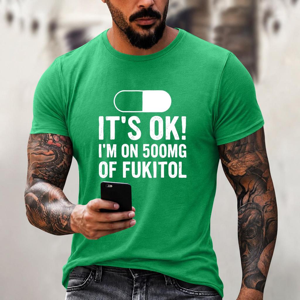 Men's Funny Letter Print Loose Fit Casual T-Shirt for Everyday Wear