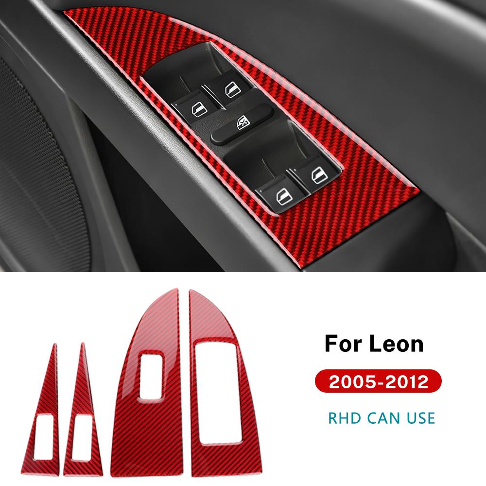 

Real Soft Carbon Fiber Sticker For Seat Leon 2005 2006 2007 2008 2009 2010 2011 2012 LHD RHD Car 4-Door Window Button Panel
