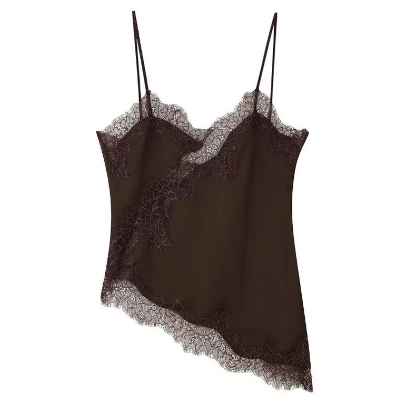 European and American Women's Lace Trimmed Lingerie-Style Top - Trendy Fashion Style.