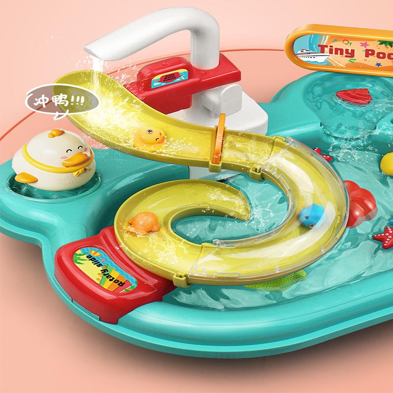 Non-Toxic Dishwashing Basin Toys Children Puzzle Pretend Play Toys Gift Kitchen Interactive Toys 2-In-1 Slide Fishing Montessori Toys