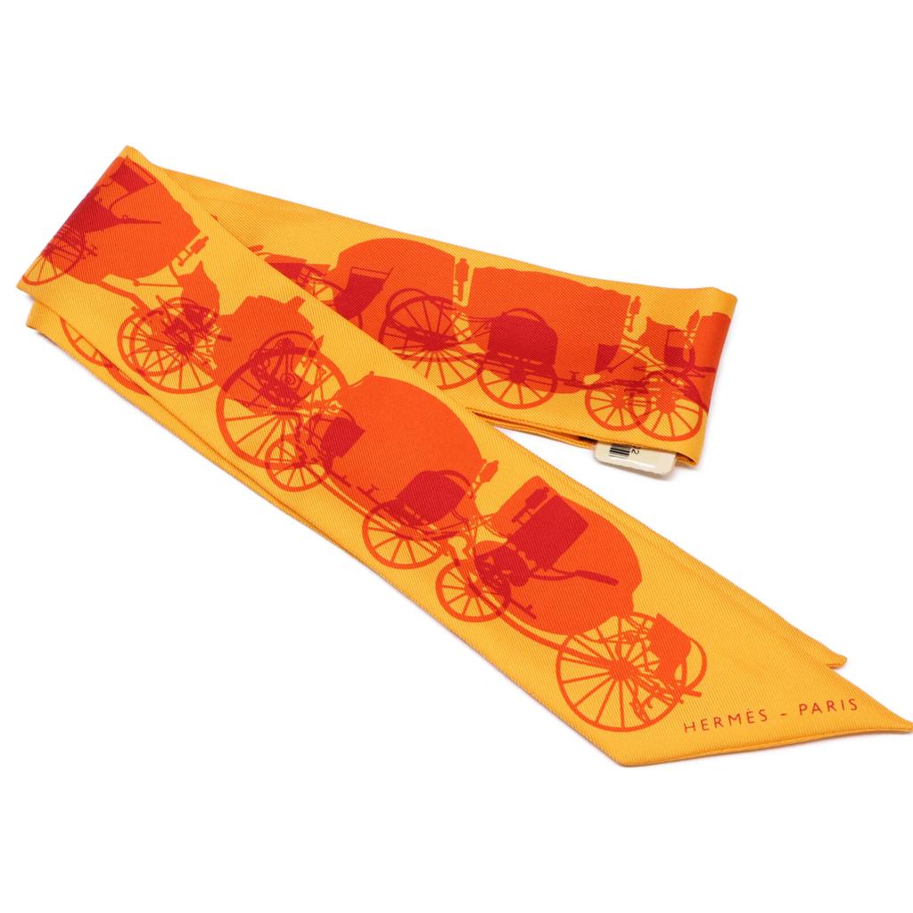 HERMES [ ] Horse-drawn Silk Twilly scarf BOUTON OR/ORANGE/ROUGE VIFUsed