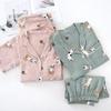 Unisex Japanischer Baumwollgaze Pyjama Set: Süße, dünne, langärmlige Homewear für alle Jahreszeiten.