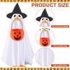 Ghost Goose Outfit Halloween Porch Goose Clothes with Witch Hat And Pumpkin Bucket for 23" Goose Statue Outdoor Patio Yard Lawn Decoration