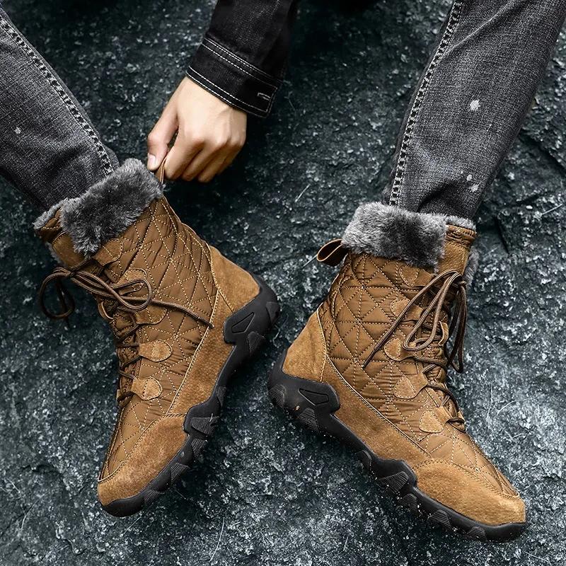 Stivali da Uomo in Vera Pelle Stivali da Neve da Uomo Outdoor Super Caldi Invernali alla Caviglia Impermeabili Moto Sneakers