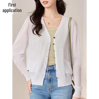 Women's Thin V-Neck Knit Cardigan with Back Bow