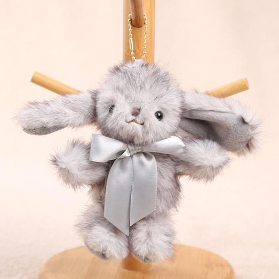 Bunny Plush Keychain Soft Long-Hair Stuffed Rabbit with Satin Bow Metal Clip Decorative Satin Bow Charm for Bags Backpacks Keys
