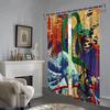 Japanese Style Wave Sun Samurai Manga Caricature Animation Light Filtering Drapes 2 Panelss Thin Window Drapes For Bedroom Space Living Space