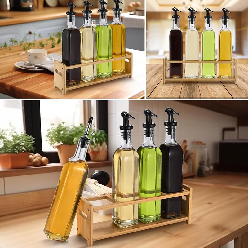 Spice Bottle Storage Rack Bottles Condiment Holder Organizer Seasoning Wooden Kitchen