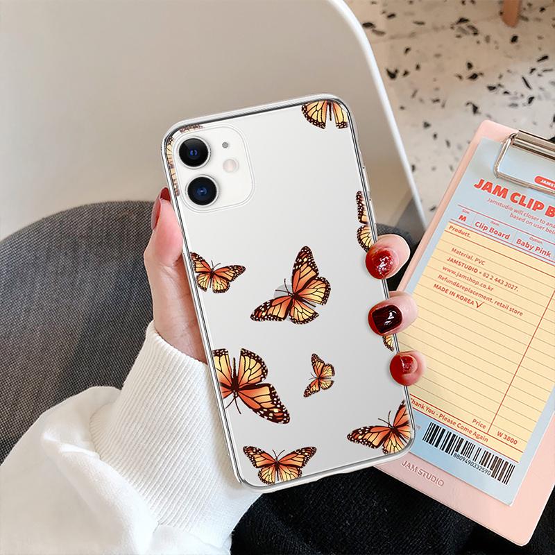 LUPWAY Blue Butterfly Aesthetic Silicone Soft For iPhone 13 Pro Max 7 8 Plus XS XR Back Cover For iPhone 11 12 Pro Max TPU Case