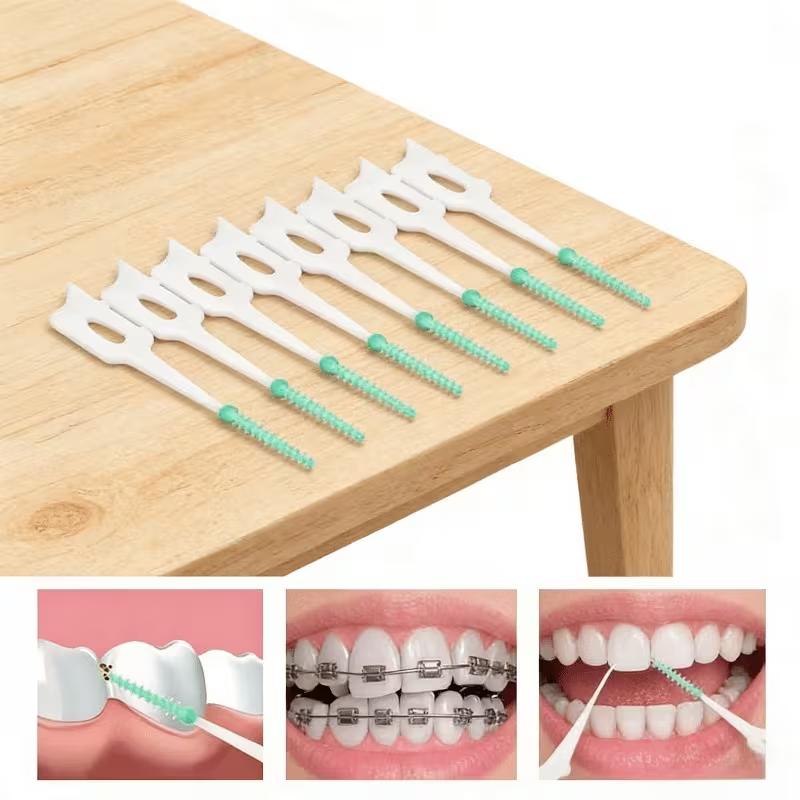 100 Pcs Disposable Dual‑Head Dental Floss Picks, Polypropylene Oral Care Floss Sticks with Portable Storage Box