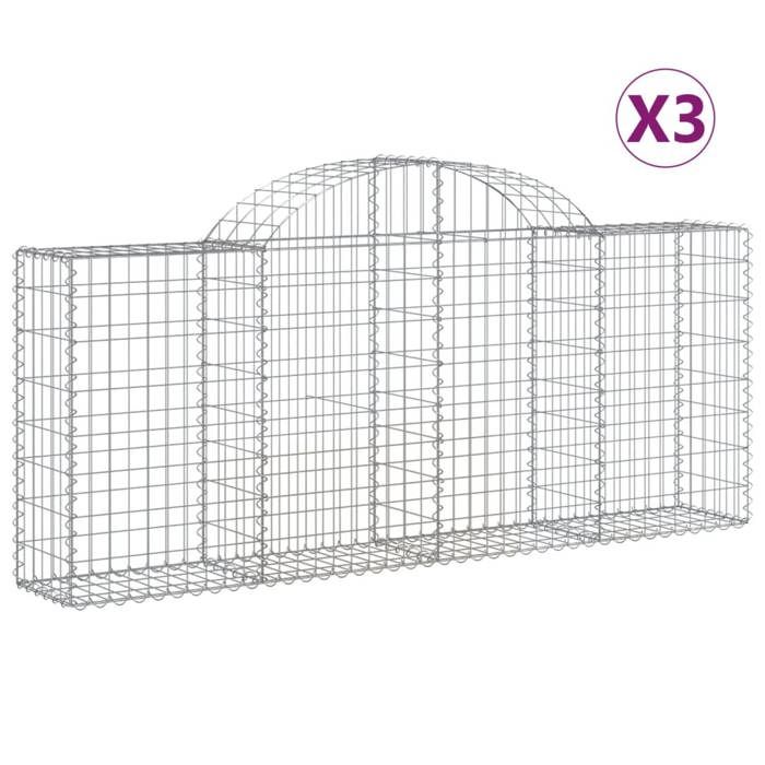 VidaXL Paniers à gabions arqués 3 pcs 200x30x80/100 cm Fer galvanisé, gabion, cage de gabion, panier de mur de gabion, mur 3146090