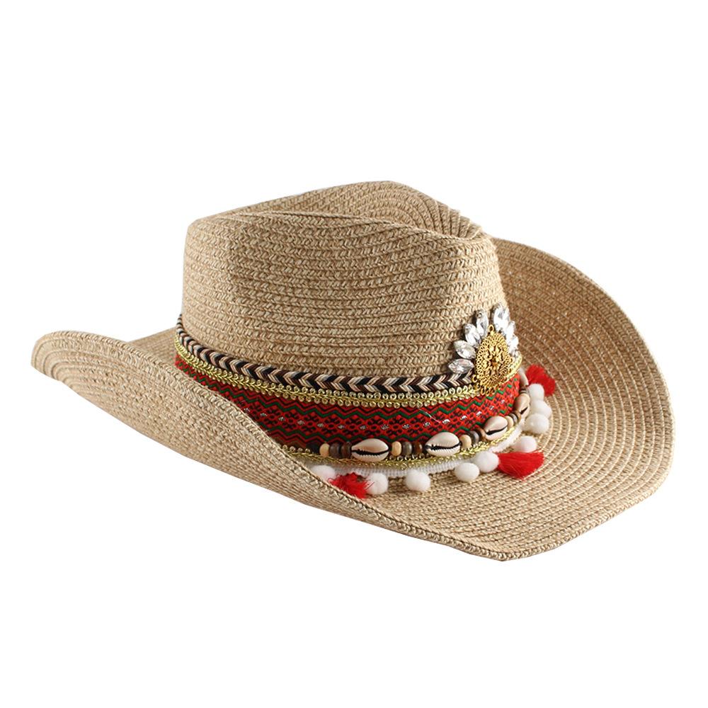Spring and Summer New Sunscreen Hats, Women's European, American and Western Cowboy Hats, Women's Tide Outdoor Beach Sunshade Straw Hats