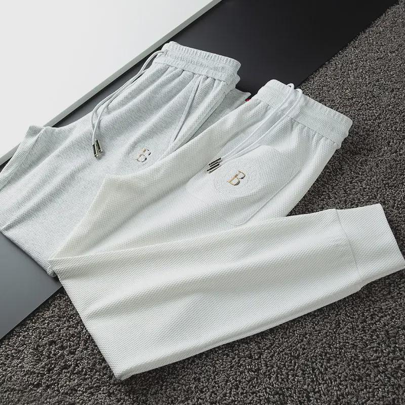 Men's White Embroidered Waffle Cuffed Running Sweatpants - Trendy Spring/Fall Casual Wear