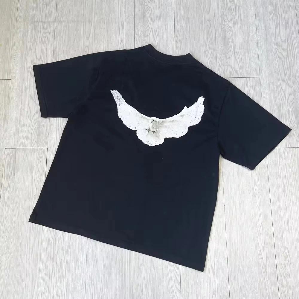 Spring and Summer Cotton Lightweight Luxury Trend Brand Pigeon Print Short Sleeved Tshirt  Men  Women's Casual Versatile T-shirt