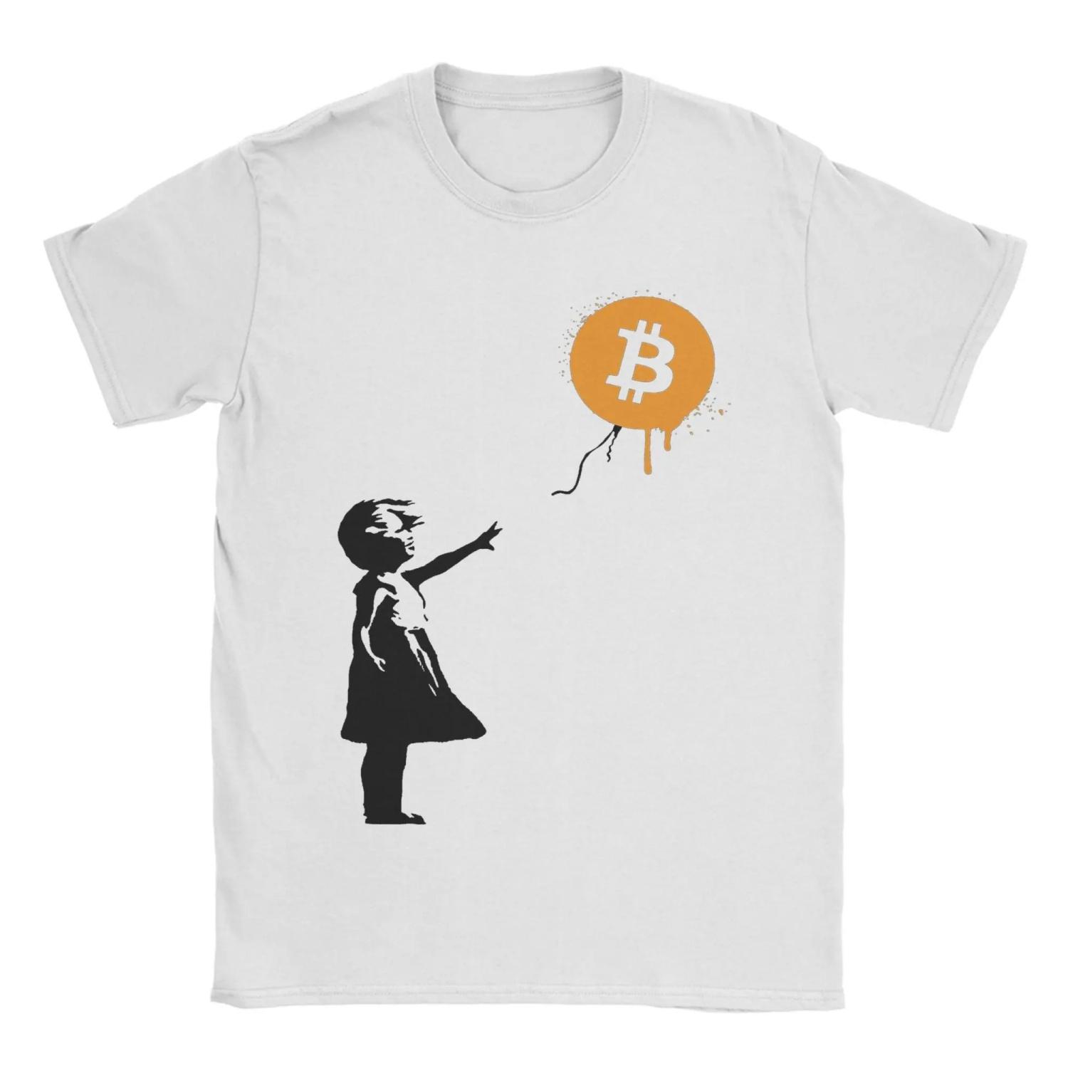 

Banksy Balloon Girl Bitcoin Spray T Shirts Men s 100% Cotton Fashion for Male T-Shirts Short Sleeve Clothing Graphic Printed S чёрный