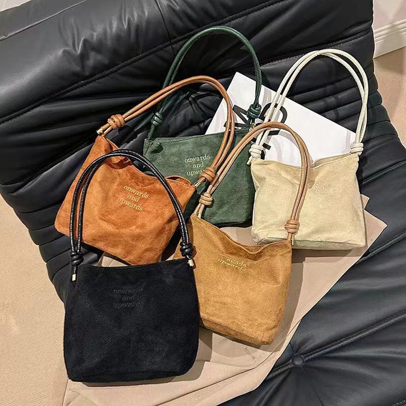 Borsa a mano in pelle scamosciata, casual, con fibbia in corda, multicolore, tracolla regolabile, tote, borsa a tracolla da lavoro, secchiello